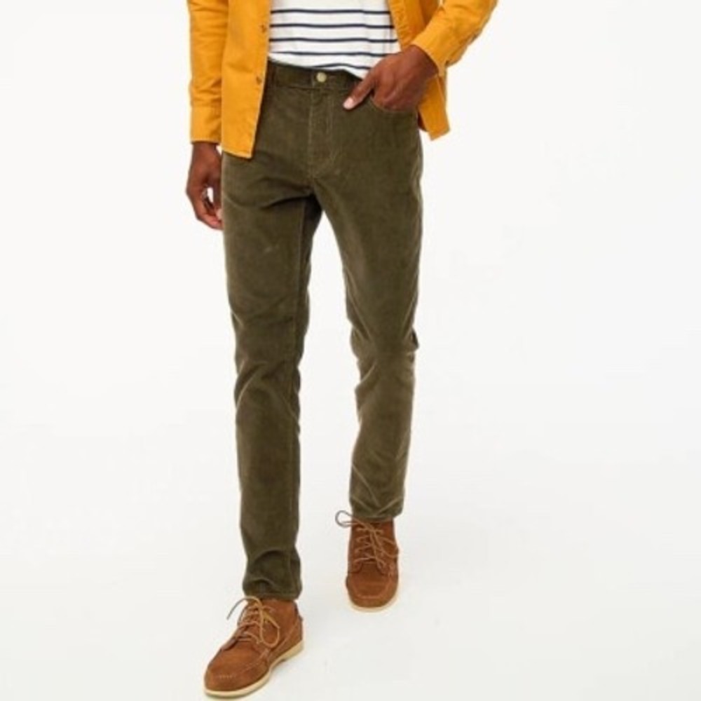J. Crew Factory Slim-Fit Flex Corduroy Pant in Pure Olive Size 34x30 Preppy